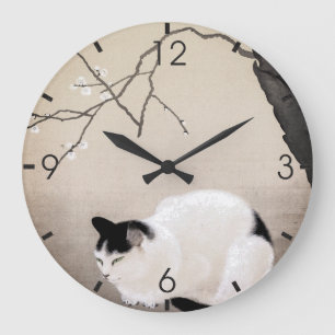 Vintage Cat and Plum Blossoms Large Clock