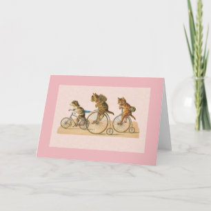Vintage Cat and Puppy Bike Ride Note Card