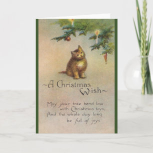 Vintage Cat and Tree Christmas Greeting Card