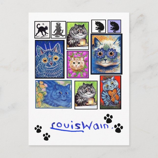 Vintage Cat Art, Louis Wain, Folded Holiday Card (Front)