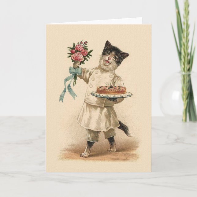 Vintage Cat Best Wishes Greeting Card (Front)