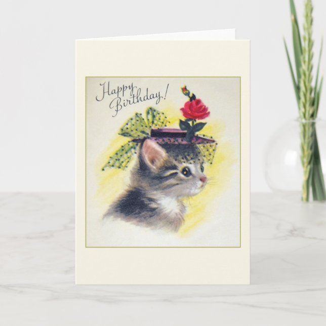 Vintage Cat Birthday Greeting Card (Front)