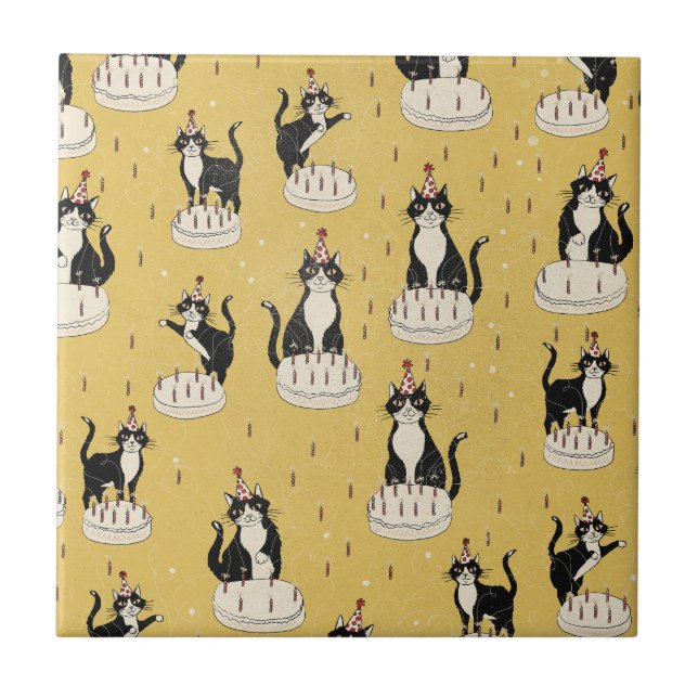Vintage Cat Birthday  Tile (Front)