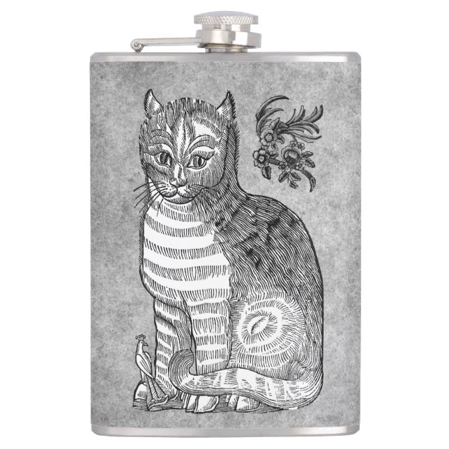 Vintage Cat Book Illustration Flask (Front)