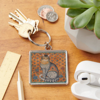 Vintage Cat, Cat Motif Art , Classic  Key Ring