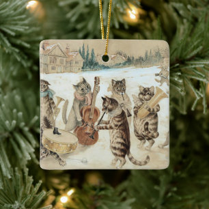 Vintage Cat Christmas Carol Louis Wain Art Ceramic Ornament