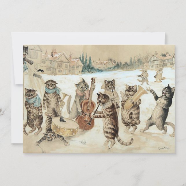 Vintage Cat Christmas Carol Louis Wain Art Invitation (Front)