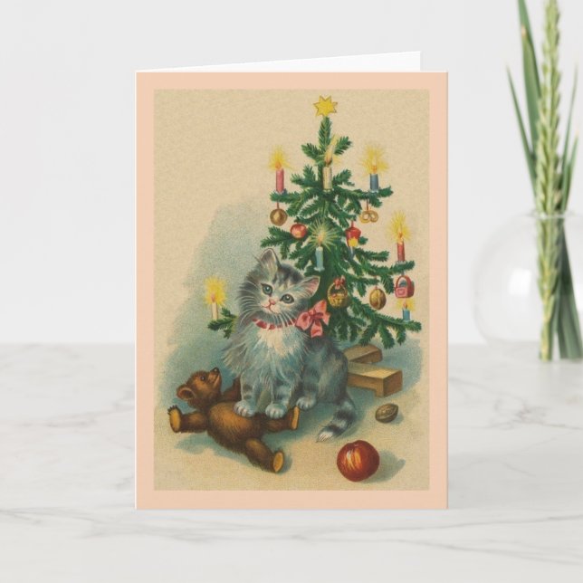 Vintage Cat Christmas Greeting Card (Front)