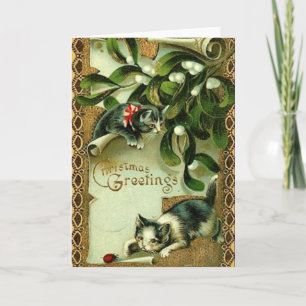 Vintage Cat Christmas Greeting Card