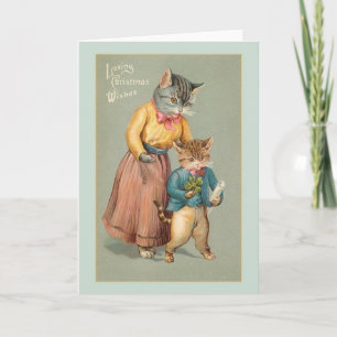 Vintage Cat Christmas Greeting Card