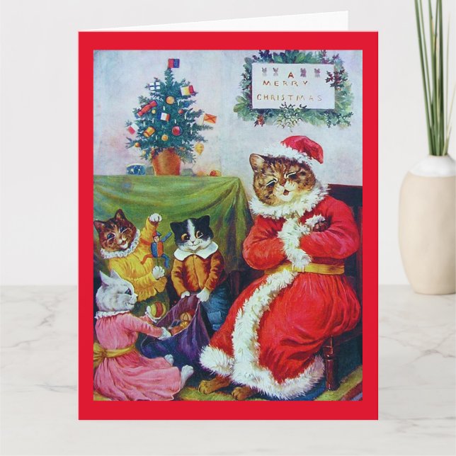 Vintage Cat Christmas, Louis Wain Card (Front)