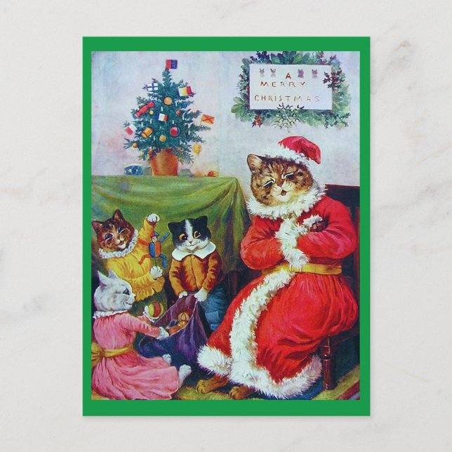 Vintage Cat Christmas, Louis Wain Postcard (Front)