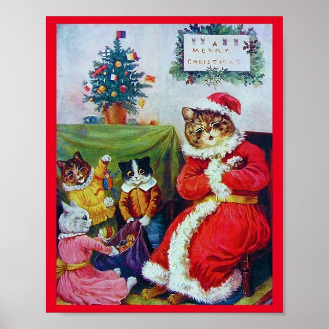 Vintage Cat Christmas, Louis Wain Poster (Front)
