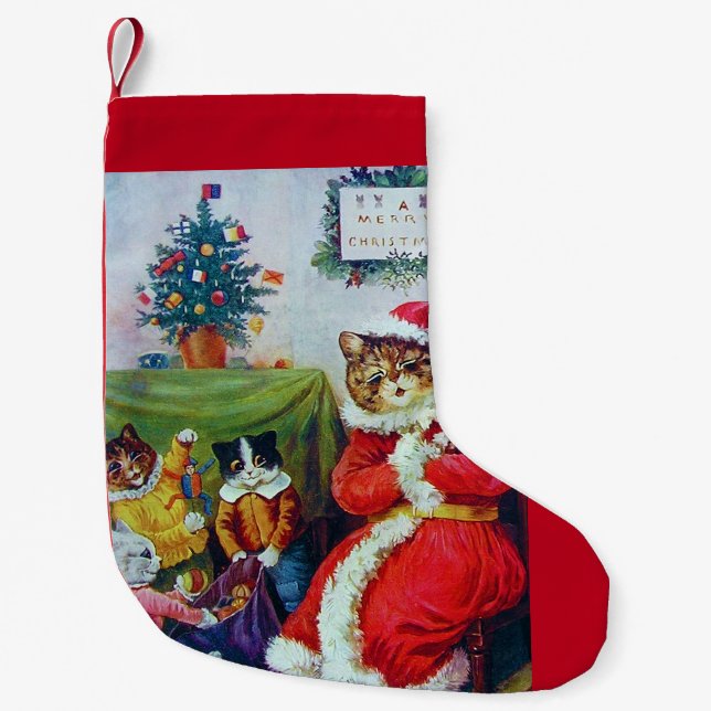 Vintage Cat Christmas, Louis Wain Small Christmas Stocking (Front)