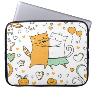 Vintage cat couple: seamless icons. laptop sleeve