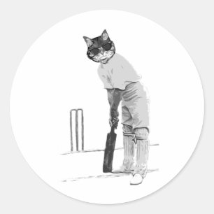vintage cat cricketer classic round sticker