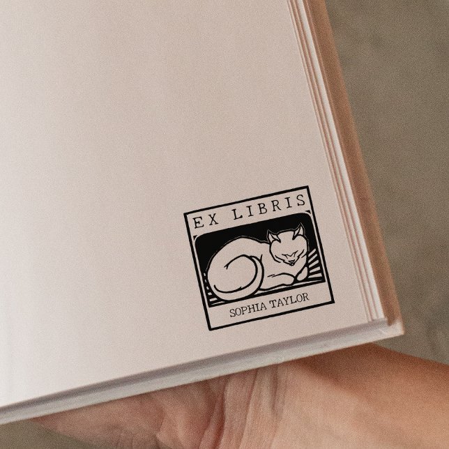 Vintage Cat, Custom Ex Libris Book Rubber Stamp (Creator Uploaded)