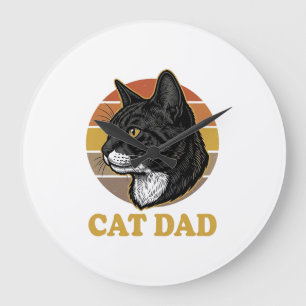 Vintage Cat Dad Retro Cat Lover Shirt Design_1 Large Clock