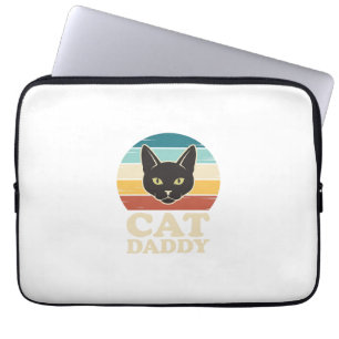 Vintage Cat Daddy Black Cat Retro Sunset Shirt Des Laptop Sleeve