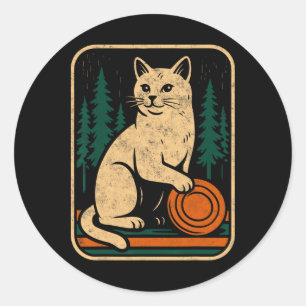 Vintage Cat Disc Golf Player Tee Sket Golfer Golfi Classic Round Sticker