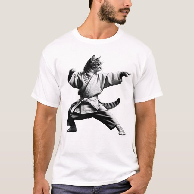Vintage Cat Doing Aikido Kitten Lover T-Shirt (Front)