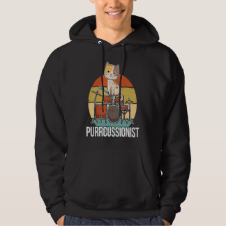 Vintage Cat Drumming Drummers Percussionists Music Hoodie