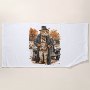 Vintage Cat Elegance Beach Towel