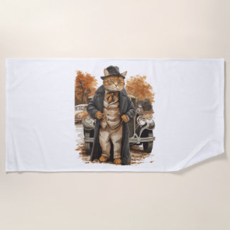 Vintage Cat Elegance Beach Towel
