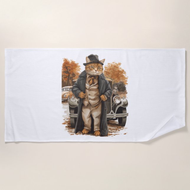 Vintage Cat Elegance Beach Towel (Front)