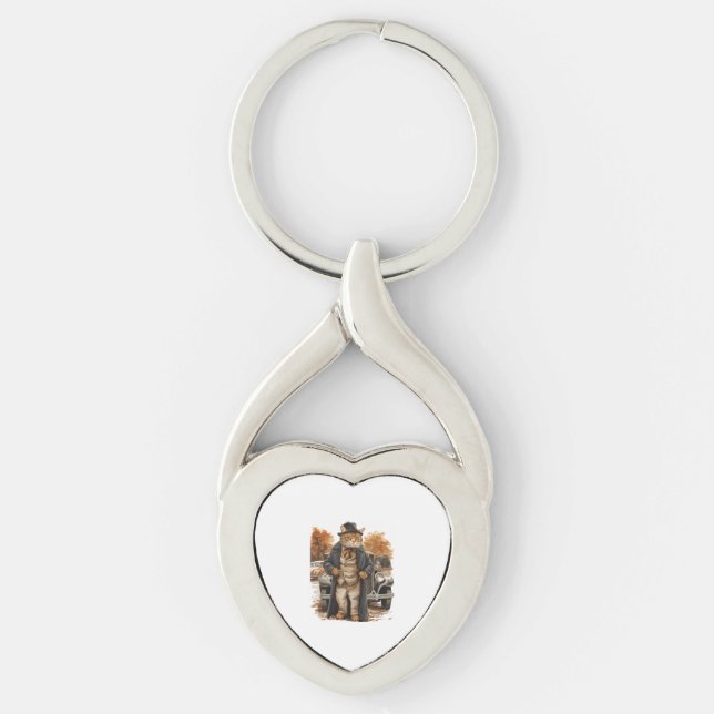 Vintage Cat Elegance Key Ring (Front)