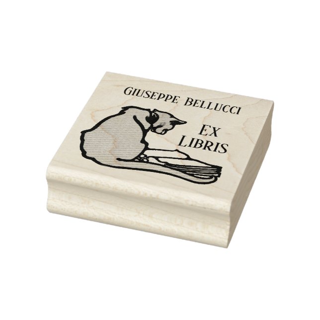 Vintage Cat Ex Libris Wood Art Stamp (Stamp)