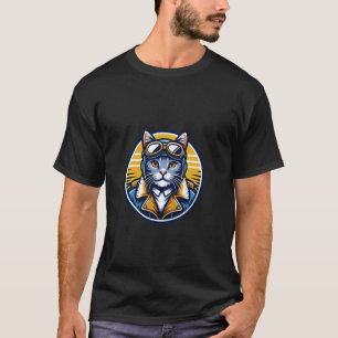 Vintage Cat Fighter Pilot WW2 Aeroplanes Military T-Shirt