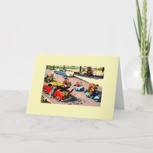 Vintage Cat Flat Tire Repair Note Card (Front)