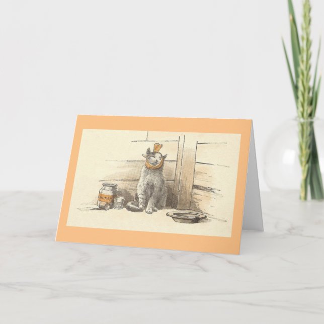 Vintage Cat Get Well Note Card (Front)