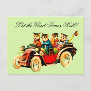VINTAGE CAT GROUP -LET THE GOOD TIMES ROLL! BY ARA POSTCARD