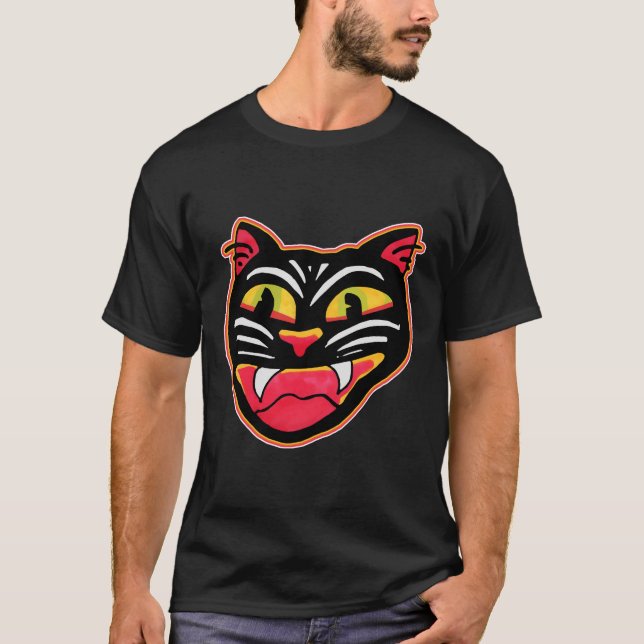  Vintage Cat Halloween Art Cartoon Fun T-Shirt (Front)