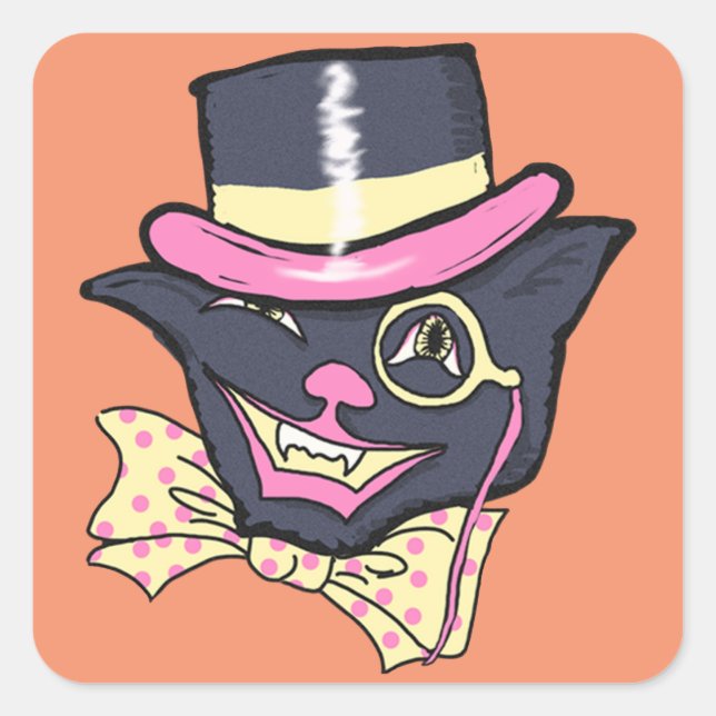 Vintage Cat Halloween Square Stickers (Front)