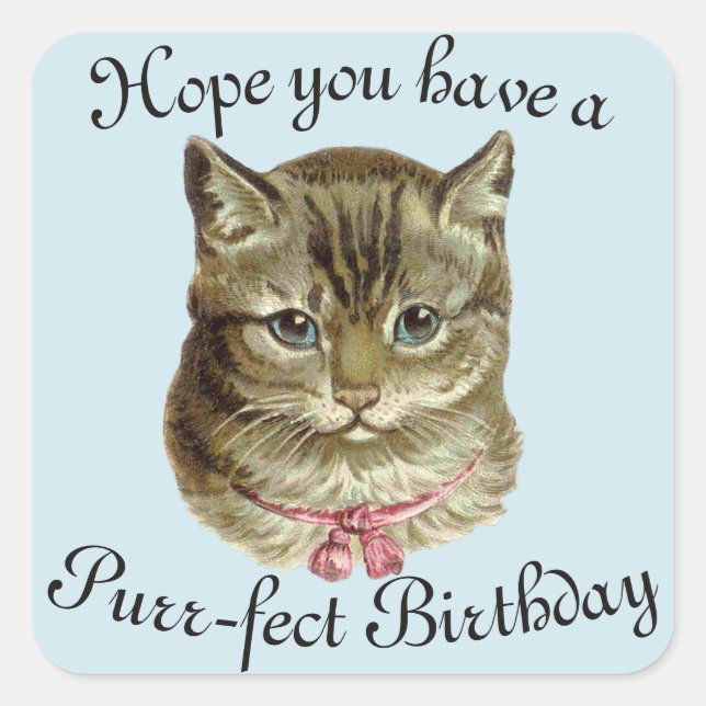 Vintage Cat Happy Birthday Stickers (Front)