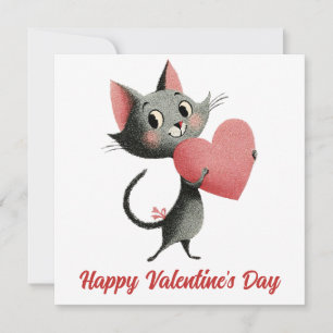 Vintage Cat & Heart Valentine`s Day Card