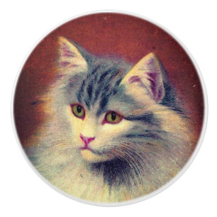 Vintage cat illustration art nouveau elegant ceramic knob