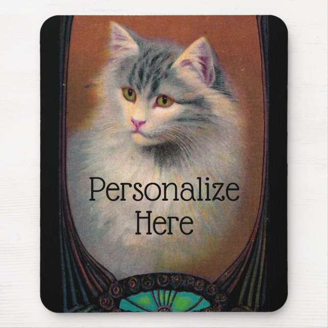 Vintage cat illustration art nouveau elegant  mouse mat (Front)