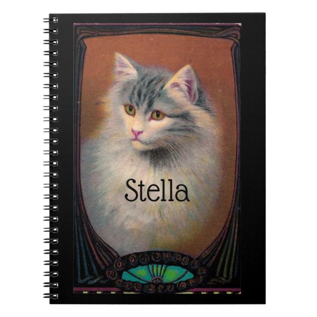 Vintage cat illustration art nouveau elegant notebook (Front)