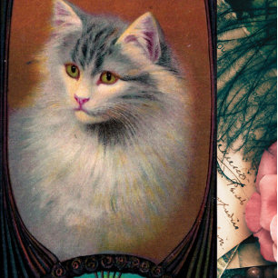 Vintage cat illustration art nouveau elegant poster