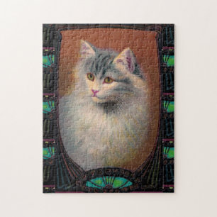 Vintage cat illustration art nouveau pet portrait  jigsaw puzzle