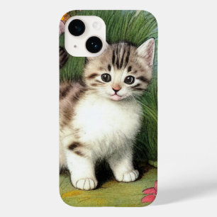 Vintage Cat Illustration with Red Flowers Case-Mate iPhone 14 Case