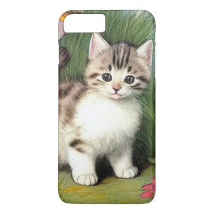Vintage Cat Illustration with Red Flowers iPhone 8 Plus/7 Plus Case
