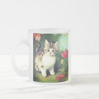 Vintage Cat Illustration with Red Flowers