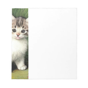 Vintage Cat Illustration with Red Flowers Notepad
