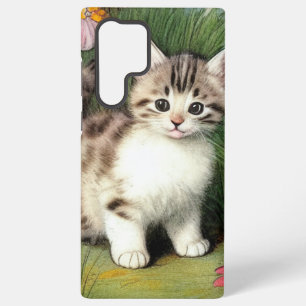 Vintage Cat Illustration with Red Flowers Samsung Galaxy Case