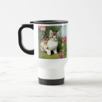 Vintage Cat Illustration with Red Flowers